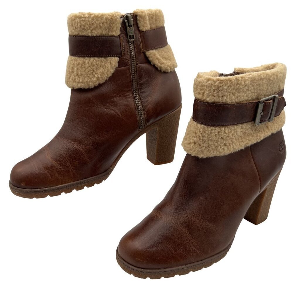 Timberland Glancy NEW Womens 10 Leather Ortholite Boots Shearling Cuff Buckle